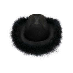 Sombrero de vaquero <span class=keywords><strong>Boa</strong></span> Rosa Playa Sombrero de vaquera con borde de pluma Rosa Sombrero Fedora enrollado para mujeres y niñas - Product Image 3