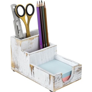 Boîte de rangement rétro en bois, organisateur de crayons et de fournitures de bureau multi-compartiments, blanc vieilli, type rectangulaire sur pied - Product Image 1