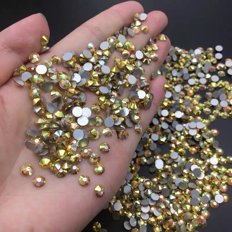 Shiny new color sun golden Glass Nail Rhinestone Flat Back Stone Nail Crystal Stickers Non Hotfix Strass Diamond