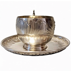 Elegante Set di Tazze da Caffè in Argento Sterling, Tazzine da Espresso Vintage, Stile Europeo Antico per Arredamento Bar e Casa - Product Image 3