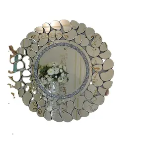 现代圆银钻石碎水晶装饰壁镜