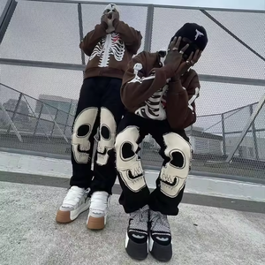 Streetwear pantaloni della tuta in cotone da uomo Custom teschi toppa Patchwork ricamo pantaloni in pile impilati felpe uomo - Product Image 1