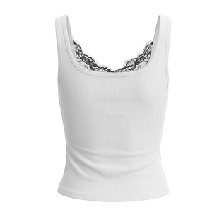 Viviblook Y26TP114 – Nouveau débardeur sexy sans manches à col carré et dentelle de couleur unie pour femme - Product Image 5