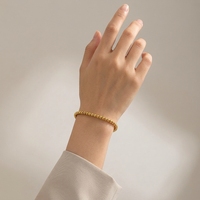 Bracelet extensible à perles en acier inoxydable plaqué or 18 carats, empilable, bijoux quotidiens pour femmes, vente en gros