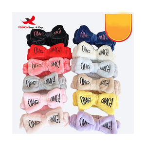Diadema Personalizada 2023 de Bajo Precio para Lavar la Cara, Maquillarse, Uso Facial, Spa, de Felpa Coral con Lazo - Product Image 1