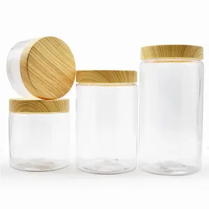 200ml 300ml 400ml 500ml 800ml 1000ml Bambus glas in Lebensmittel qualität PET-klares Plastik creme glas mit Bambus-Holz-Design kappe