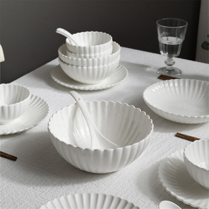 Juego de Platos de Cerámica Vintage con Diseño de Crisantemo, Color Blanco Sólido, para <span class=keywords><strong>Cena</strong></span>, Frutas, Ensaladas, Pasteles, Filetes - Product Image 3