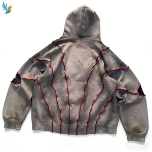 Sweat-shirt à capuche vintage surdimensionné personnalisé avec broderie et impression, streetwear épais à manches longues pour homme - Product Image 3