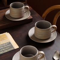 Tasse à expresso et cappuccino FENN personnalisée avec logo gravé, 150 ml, en céramique, tasse à café et à thé en argile à texture rugueuse avec plateau, idéale pour un cadeau