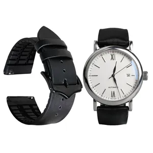 Wholesale custom black leather strap with silicone and leather combination