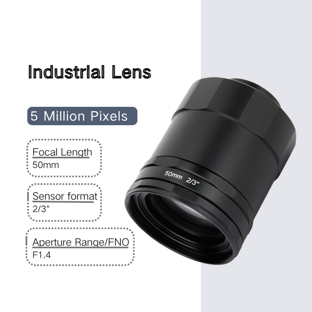 Machine Vision Lens, 5MP 50mm F1.4 C-Mount 2/3" Fixed Focus Industrial Lens for Consumer Electronics