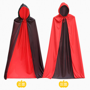 Cape noire et rouge à double couche pour Halloween, avec capuche amovible, costume de cosplay pour vampire démon - Product Image 4