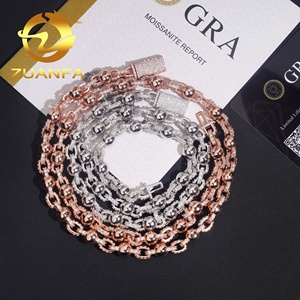 핫 세일 힙합 고급 보석 925 스털링 실버 8mm 공 아이스 아웃 Moissanite 구슬 체인 목걸이 - Product Image 3