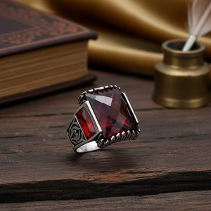 Ottoman Design Rectangle Cut Garnet Gemstone Ottoman Design <b>Men</b> <b>Rings</b> Authentic <b>Men</b> <b>Ring</b> Wholesale Handmade 925 Sterling <b>Silver</b> - Product Image 3