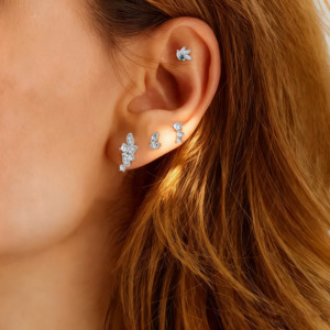 Joyería de Acero Inoxidable para Perforaciones, Aretes de Circonita, Estilo Metálico, Postes de <span class=keywords><strong>Titanio</strong></span> Chapados en Oro de 18K, Cómodos para Uso Diario - Product Image 3