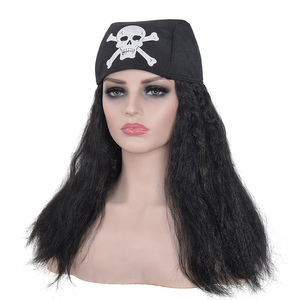 Peluca Sintética de Piratas del Caribe, Estilo Jack Sparrow, Peluca Larga Negra Despeinada con Pañuelo con Calavera <span class=keywords><strong>para</strong></span> Disfraces de Halloween - Product Image 2