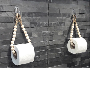 Organizzatore Minimalista in <span class=keywords><strong>Legno</strong></span> per Bagno, <span class=keywords><strong>Portarotolo</strong></span> di <span class=keywords><strong>Carta</strong></span> <span class=keywords><strong>Igienica</strong></span> con Perline + Portasciugamani da Parete, Mensola Portaoggetti in Stile Nordico - Product Image 1