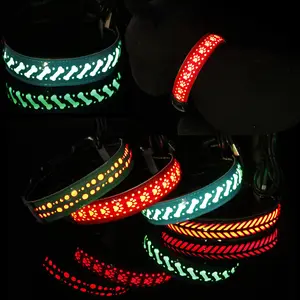 Wholesale supply of carved leather pet light collar LED light pet dog collar