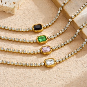 Geometric Zircon Bracelet Gold Plated Stainless Steel Women's Party Jewelry Bezel Setting B2109 B2110 B2111 B2112 - Product Image 1