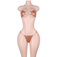 Tenue de danse exotique métallique effet écailles de poisson, ensemble de vêtements de club holographiques avec chaîne de cristaux pour strip-tease, rave et pole dance