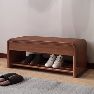 Solid Wood <b>Shoe</b> Changing Stool Walnut Color Storage Shelf <b>For</b> Entryway Home Use - Product Image 1