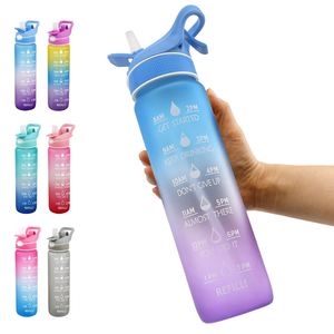 Botella de Agua Deportiva de 1000 ml (32 oz) con Logotipo Personalizado, Degradado, Marcador de Tiempo, Pajita, Tapa Abatible y Pulverizador para Gimnasio y Actividades al Aire Libre - Product Image 3
