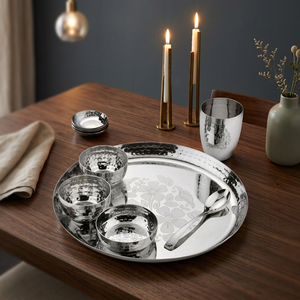 Durable Eco-Friendly Sustainable Steel Classic Dinner Thali <b>Set</b> Cup Kit Lightweight <b>Microwave</b> Dishwasher Safe Reusable Portable - Product Image 2