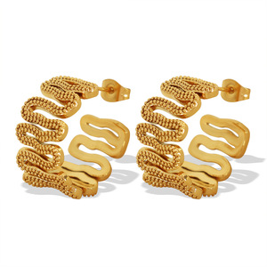 Geometric Huggie <b>Earrings</b> Gold Zinc Alloy Irregular Design Stainless Steel <b>Post</b> EH215 - Product Image 5