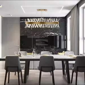 Luz colgante de oro rectangular, candelabro de cristal Led K9 rectangular de cromo de lujo para mesa de comedor - Product Image 3