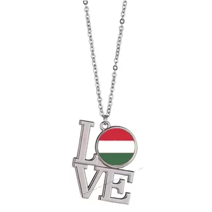 High Quality Zinc Alloy LOVE Style HUNGARY Jewelry Flag Long Link 36x29.5 mm Pendant Necklace