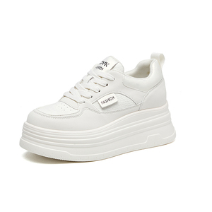 Zapatos de Mujer con Plataforma de 8cm, de Piel Genuina, Punta Redonda, Versátiles, con Suela Gruesa, Blancos, Elegantes y Casuales - Product Image 2