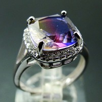 Bague de fiançailles en argent massif 925 avec améthyste améthyste verte et zircone cubique de qualité supérieure, bijoux en pierres précieuses