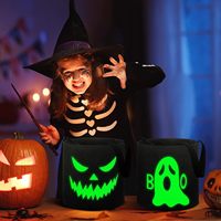 Sac fourre-tout lumineux personnalisé pour bonbons d'Halloween, motif fantôme fluorescent, pour enfants, cadeaux de fête d'Halloween