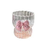 Gobelet en Verre Borosilicate Rose avec Nœud Résistant à la Chaleur, Design Coréen, Tasse à Café Thé avec Couvercle, Motif Vertical, Tasse Rebordie pour Filles