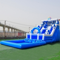 Grand toboggan aquatique gonflable à prix abordable, grand toboggan bleu avec piscine, toboggan gonflable en PVC, grand toboggan aquatique pour piscine pour enfants