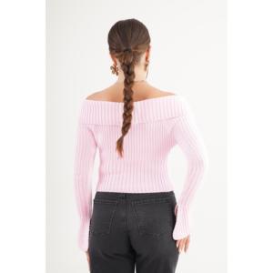 Cardigan en tricot rose à col Madonna avec fermeture éclair intégrale, motif uni, décontracté, hiver/automne, vente en gros - Product Image 2