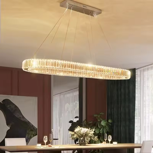 Lustre décoratif en cristal de luxe K9 doré moderne pour l'intérieur de la maison de cuisine de forme ovale - Product Image 2