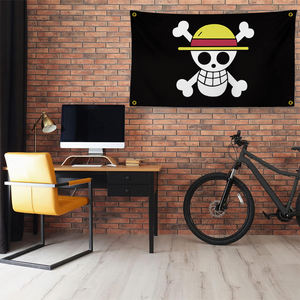 Bandera de los <span class=keywords><strong>Piratas</strong></span> del Sombrero de Paja de <span class=keywords><strong>One</strong></span> <span class=keywords><strong>Piece</strong></span>, Bandera de Calavera de Anime para Decoración de Dormitorio y Fanáticos, Bandera Pirata Negra del Sombrero de Paja de Luffy - Product Image 3