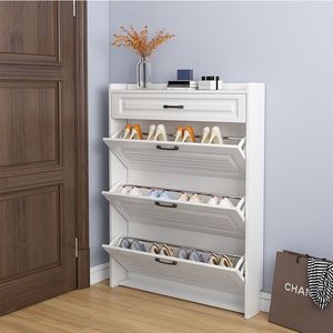 Dareko Étagère à chaussures empilable en bois, gain de place, montage facile, design fin blanc, mobilier de maison avec porte-vêtements - Product Image 2