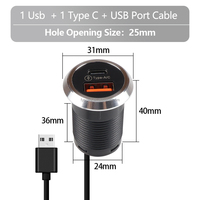 Chargeur USB Type C intégré PD 20W à charge rapide QC 3.0, prise USB multiport cachée pour meubles, trou de 25 mm pour bureau, canapé, table