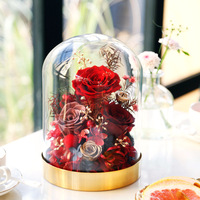 Boîte-cadeau en verre de base dorée finie de fleur éternelle pour Pâques Noël Qixi Festival pour le cadeau de confession de petite amie en gros