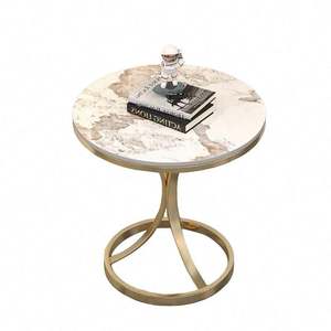 โต๊ะกาแฟสไตล์นอร์ดิกโมเดิร์นเรียบง่าย ชุดโต๊ะข้างโลหะหรูหราเบาๆ พร้อมท็อปหิน ขนาดเล็ก - Product Image 3