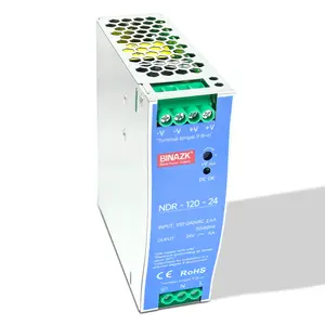 Bina电源NDR-120-24 120W 24V 5A交流-DC单输出超薄工业DIN轨道开关电源，带发光二极管驱动器