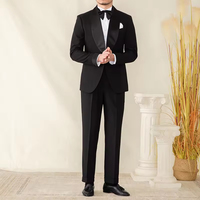 Costume pour homme d'affaires 3 pièces en satin noir revers châle simple boutonnage mince costume de mariage costume de smoking pour homme