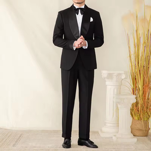 Costume pour homme d'affaires 3 pièces en satin noir revers châle simple boutonnage mince costume de mariage costume de <span class=keywords><strong>smoking</strong></span> pour homme - Product Image 5