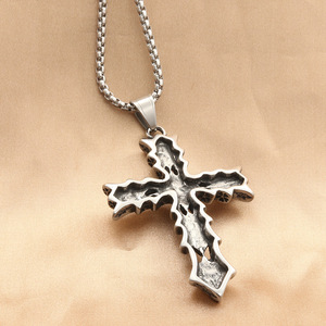 Stainless Steel <b>Cross</b> Pendant With Diamond Inlay Punk Style For Men 280299 - Product Image 2