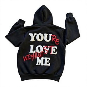 เสื้อฮู้ดดี้ STITCH LAB รุ่น Unisex สีดำ ลาย 3 มิติ สำหรับข้อความ "Youre Love Me Back" ทรงโอเวอร์ไซส์ ผลิตจากโพลีเอสเตอร์/คอตตอน ระบายอากาศได้ดี - Product Image 1