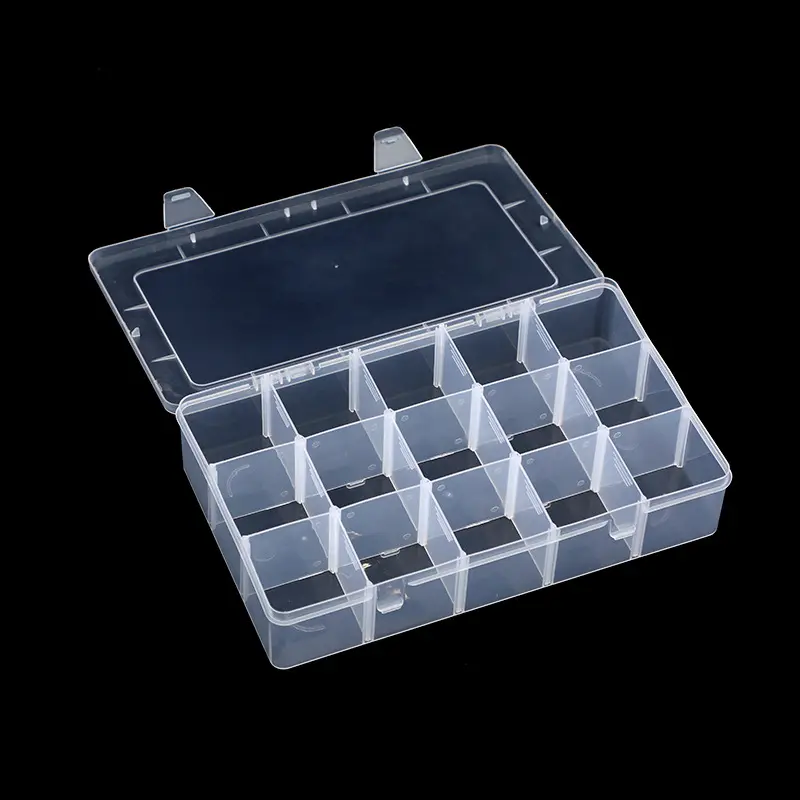 Caixa organizadora de plástico para contas, recipiente com divisórias, caixa grande para joias, caixa de plástico com 15 grades, recipiente grande para armazenamento