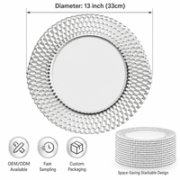 Assiettes de présentation en verre texturé nid d'abeille de 13 pouces en gros, sous-assiettes en cristal sans plomb pour événements de mariage de luxe en vrac