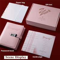Coffret Cadeau Livre de Budget Personnalisé avec Serrure à Combinaison, Reliure à Feuillets Mobiles, Couverture en PU Rose/Blanc